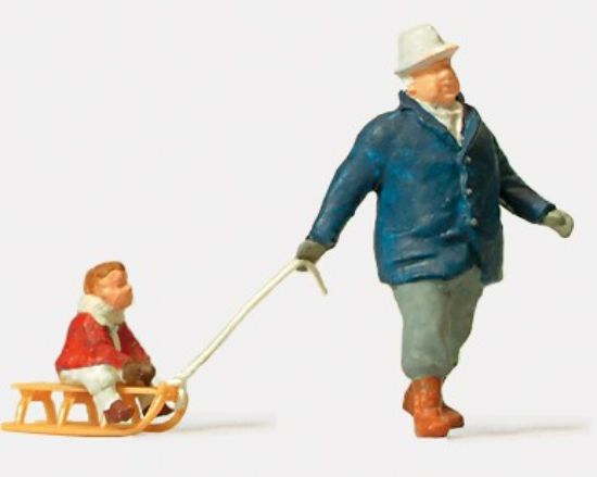 Picture of Preiser 28078 Man Towing Sledge with Child