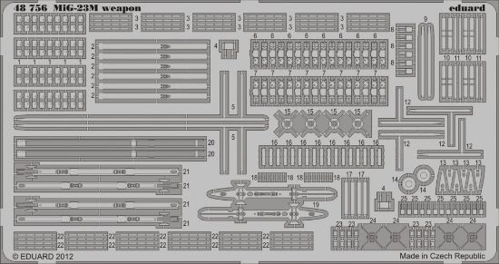 Picture of EDU48756 1:48 Eduard Photo Etch Weapon Detail Set for The 1:48 Trumpeter MiG-23M/ML/MF Flogger Model Kit