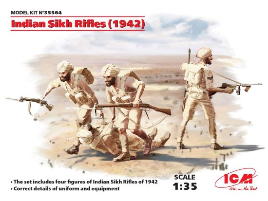 Picture of Indian Sikh Rifles 1942 Figure Set (4) (New Tool) -- Plastic Model Military Figure -- 1/35 -- #3556