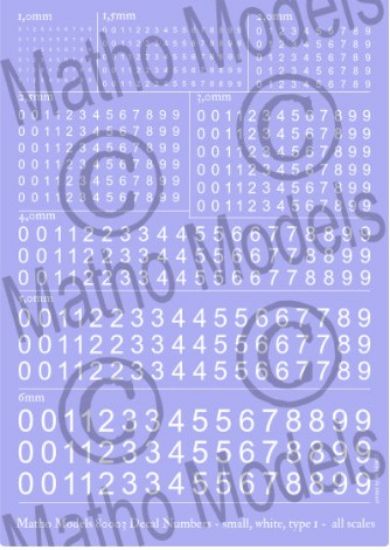 Picture of Multi-Scale White Small Type 1 Numbers Decal