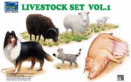 Picture of 1/35 Livestock Set Vol.1: Sheep, Ram, Pigs w/Piglets, Dog, Cat