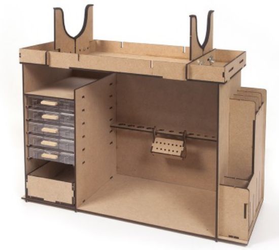 Picture of Laser-Cut Wood Workshop Cabinet for Modelling Tools w/Plastic Draws (22.5 L, 17.5" H, 9" W)