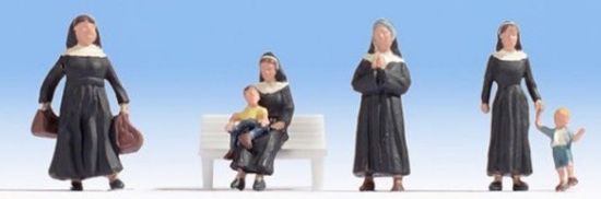 Picture of HO Nuns (4) & Children (2) w/Bench