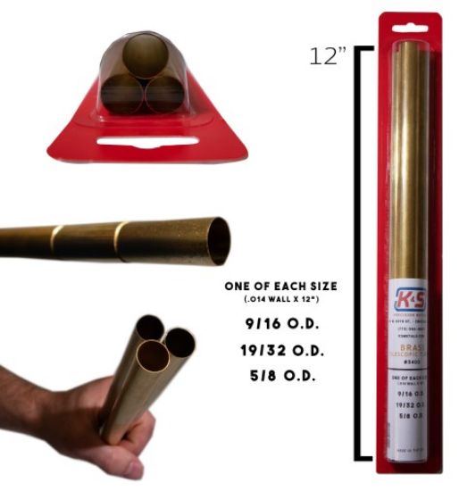 Picture of 9/16 thru 5/8"x12" Telescopic Brass Tubing .014 Wall (3pc)