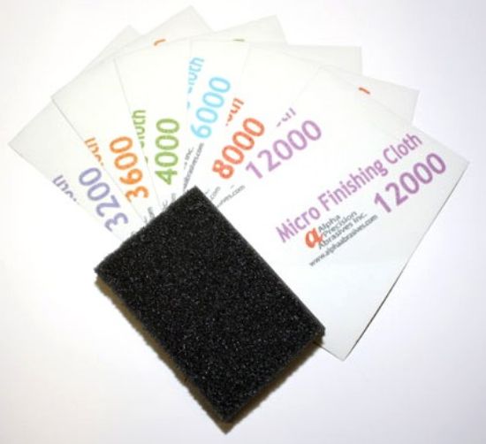 Picture of 3"x4" Micro Finishing Cloth Abrasive Sheets w/Foam Back-Up Pad (6 diff grits/Bag)