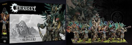 Picture of 38mm Conquest Wadrhun: Slingers Plastic Figure Kit (12 w/stands & bases)