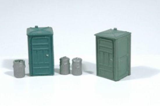 Picture of JL Innovative Design HO Scale Port-a-potty (2) & Garbage Can (3) Set