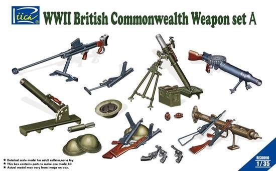 Picture of WWII British Commonwealth Weapon Set A -- Plastic Model Weapon Set -- 1/35 Scale -- #30010