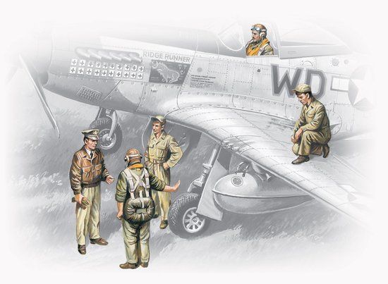 Picture of USAAF Pilots and Ground Personel -- Plastic Model Military Figure -- 1/48 Scale -- #48083