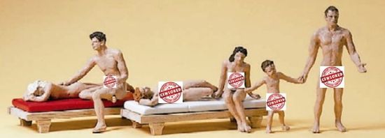 Picture of Preiser kg Recreation Nude Bathers with 2 Lounges -- Model Railroad