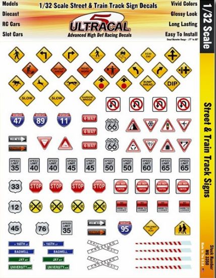 Picture of 1/32 UltraCal Hi-Def Peel & Stick Decals:  Street & Train Track Signs (D)