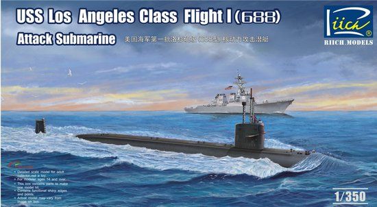 Picture of USS Los Angeles Class Flight I 688 Attack Sub -- Plastic Model Military Ship Kit -- 1/350 -- #28005