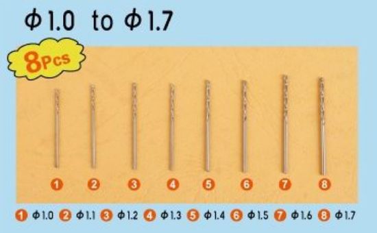 Picture of Trumpeter Twist Drill Auger Bit Set #2 1.0mm-1.7mm (8) 9955