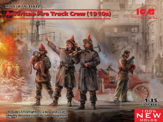 Picture of 1/35 American Fire Truck Crew (4) w/Boy & Cat 1910s