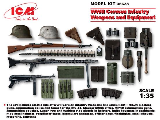 Picture of WWII German Infantry Weapons &amp; Equipment -- Plastic Model Weapon Kit -- 1/35 Scale -- #35638