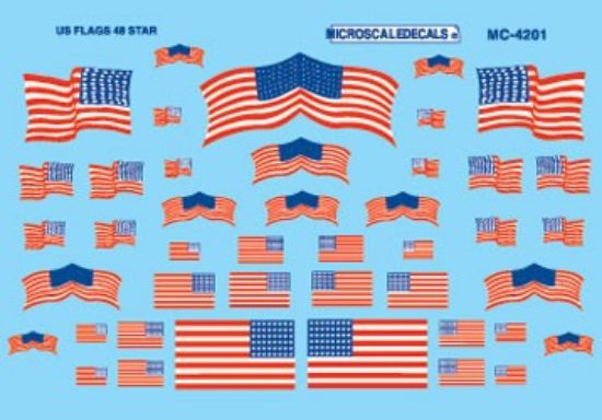 Picture of American 48-Star Flags Decals -- HO Scale Model Railroad Decal -- #4201