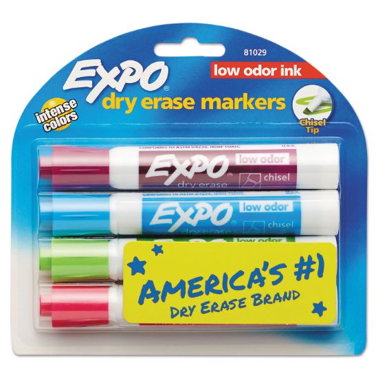 Picture of EXPO® Low Odor Dry Erase Marker, Chisel Tip, Classic Colors Assorted, 4/Set