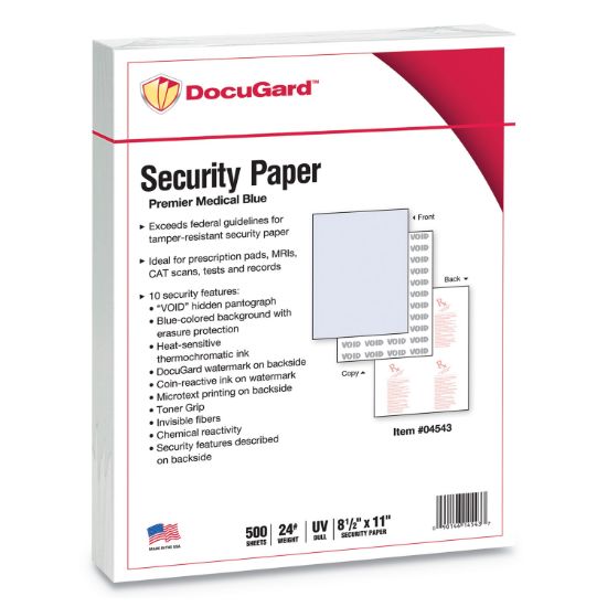 Picture of DocuGard™ Premier Medical Security Paper, Blue, 10 Features, 8 1/2 x 11, 500/Ream