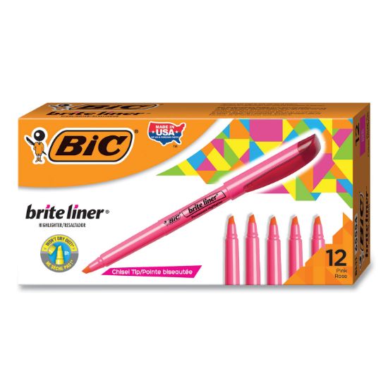 Picture of BIC® Brite Liner Highlighter, Chisel Tip, Fluorescent Pink, Dozen