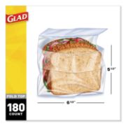 Picture of Glad® Fold-Top Sandwich Bags, 6 1/2 x 5 1/2, Clear, 180/Box