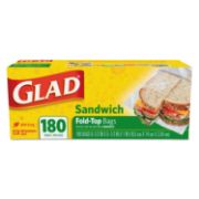 Picture of Glad® Fold-Top Sandwich Bags, 6 1/2 x 5 1/2, Clear, 180/Box