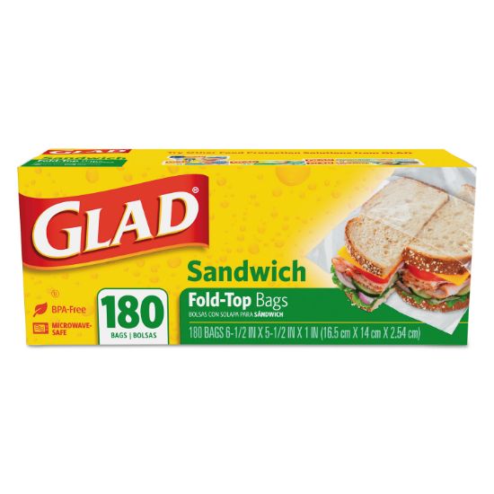 Picture of Glad® Fold-Top Sandwich Bags, 6 1/2 x 5 1/2, Clear, 180/Box