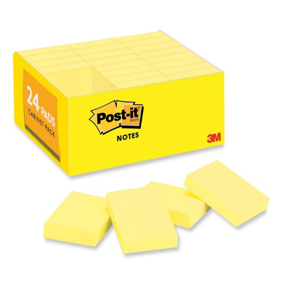 Picture of Original Canary Yellow Post-It. Plain Note Pads, 1-1/2x2, 24 100-Sheet Pads/Pack