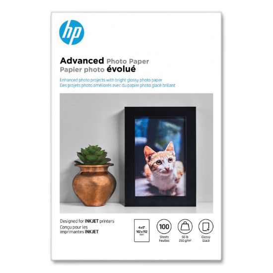Picture of HP Advanced Photo Paper, 56 lbs., Glossy, 4 x 6, 100 Sheets/Pack