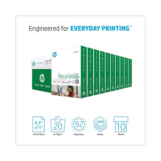 Picture of HP Office Recycled Paper, 92 Brightness, 20lb, 8-1/2 x 11, White, 5000 Shts/Ctn