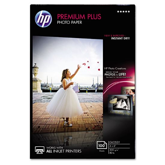 Picture of HP Premium Plus Photo Paper, 80 lbs., Glossy, 4 x 6, 100 Sheets/Pack