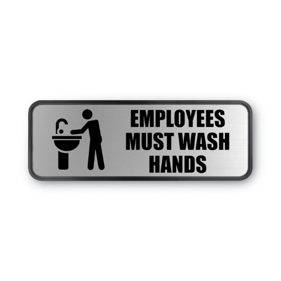 Picture of COSCO Brushed Metal Office Sign, Employees Must Wash Hands, 9 x 3, Silver