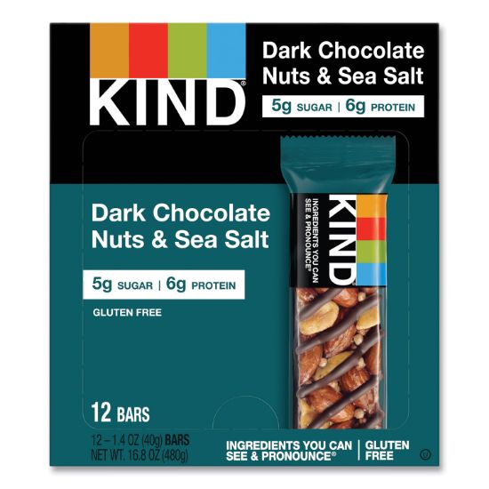 Picture of KIND Nuts and Spices Bar, Dark Chocolate Nuts and Sea Salt, 1.4 oz, 12/Box