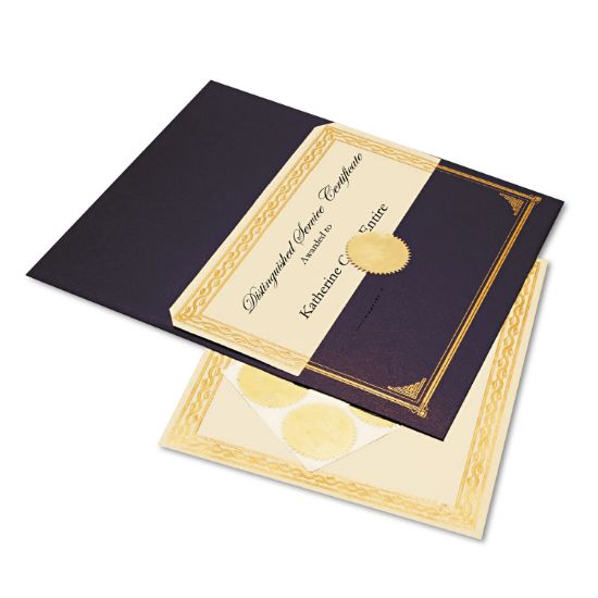 Picture of Geographics® Ivory/Gold Foil Embossed Award Cert. Kit, Blue Metallic Cover, 8-1/2 x 11, 6/KIt
