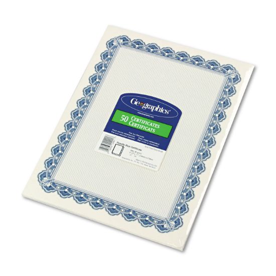 Picture of Geographics® Parchment Paper Certificates, 8-1/2 x 11, Blue Royalty Border, 50/Pack