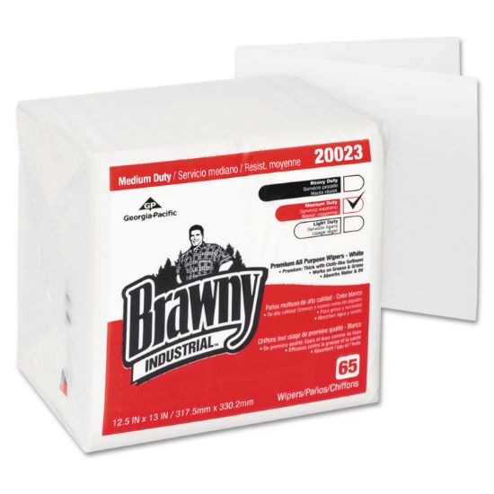 Picture of Georgia Pacific® Professional Brawny Industrial Medium Duty DRC Wipers, Quarterfold, 12 1/2 x 13, White, 65/PK