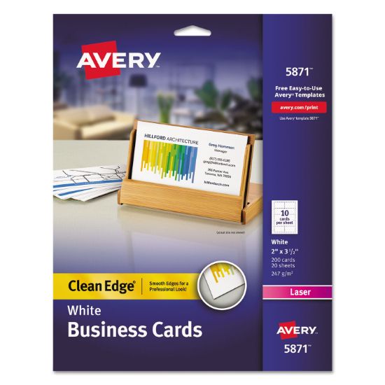 Picture of Avery® Clean Edge Business Cards, Laser, 2 x 3 1/2, White, 200/Pack