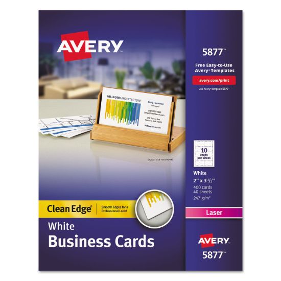 Picture of Avery® Clean Edge Business Cards, Laser, 2 x 3 1/2, White, 400/Box