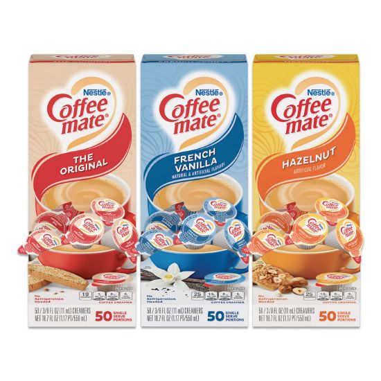 Picture of LIQUID COFFEE CREAMER, FRENCH VANILLA/HAZELNUT/ORIGINAL, 0.38 OZ MINI CUPS, 150