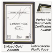 Picture of NuDell™ EZ Mount Document Frame with Trim Accent, Plastic, 8-1/2 x 11, Black/Gold