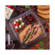 Picture of Dart® ClearSeal Plastic Hinged Container, 3-Comp, 9 x 9-1/2 x 3, 100/Bag, 2 Bags/CT