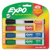 Picture of Magnetic Dry Erase Chisel Marker With Eraser 4/Pkg Assorted