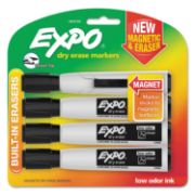 Picture of Magnetic Dry Erase Chisel Marker With Eraser 4/Pkg Black