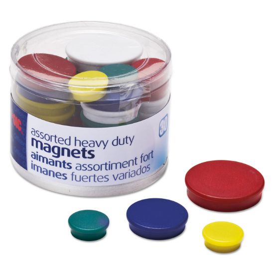 Picture of Officemate Assorted Heavy-Duty Magnets, Circles, Assorted Sizes & Colors, 30/Tub