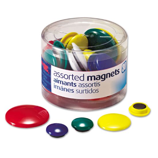 Picture of Officemate Assorted Magnets, Circles, Assorted Sizes & Colors, 30/Tub