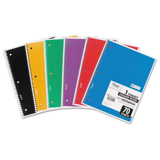 Picture of Mead® Spiral Bound Notebook, Perforated, College Rule, 10.5 x 7.5, White, 70 Sheets