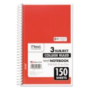 Picture of Mead® Spiral Bound Notebook, Perforated, College Rule, 9.5 x 5.5, White, 150 Sheets