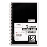 Picture of Mead® Spiral Bound Notebook, Perforated, College Rule, 9.5 x 5.5, White, 150 Sheets