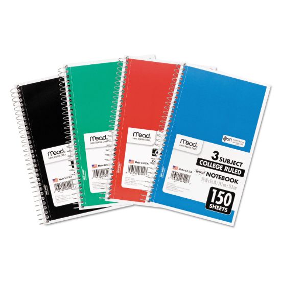 Picture of Mead® Spiral Bound Notebook, Perforated, College Rule, 9.5 x 5.5, White, 150 Sheets