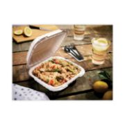 Picture of Pactiv EarthChoice SmartLock Hinged Lid Containers, 8 x 8, 32 oz, White, 200/Carton