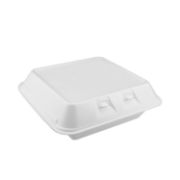 Picture of Pactiv SmartLock Vented Foam Hinged Lid Containers, White, 9 x 9.5 x 3.25, 3-Compartment, 150/Carton